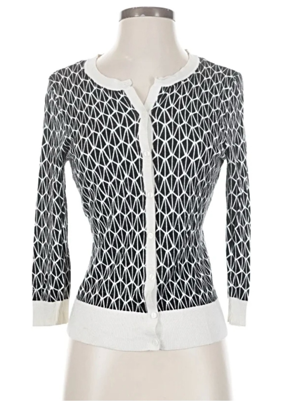 Halogen Women's Black and White Patterned Button-Front Cardigan